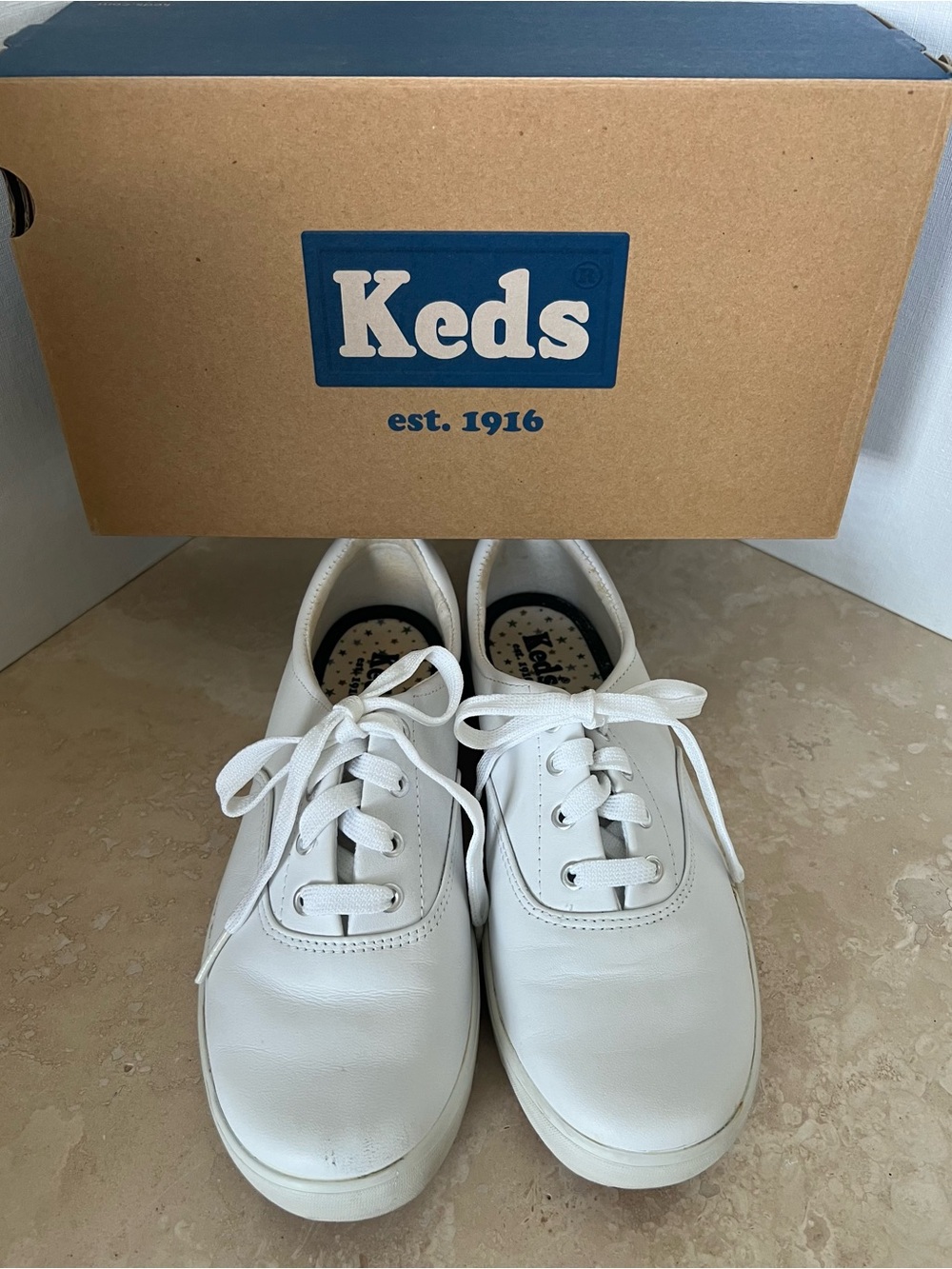 Keds Andie CVO White Leather Lace-Up Sneakers with Cotton Laces
